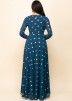 Teal Blue Georgette Readymade Anarkali Suit In Print