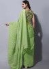 Green Embroidered Saree In Pleated Style