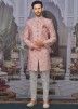 Peach Readymade Floral Printed Sherwani With Pant