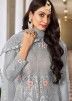 Grey Embroidered Anarkali Suit In Net