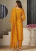 Mustard Yellow Foil Printed Suit Set In Rayon