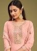 Peach Georgette Pant Suit In Thread Embroidery