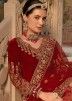 Red Embroidered Bridal Velvet Anarkali Suit