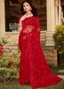 Red Thread Embroidered Net Saree