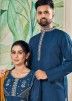 Readymade Teal Blue Embroidered Couple Wear Set
