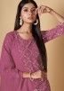 Mauve Pink Readymade Embroidered Gharara Suit In Georgette