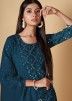 Teal Blue Readymade Embroidered Georgette Gharara Suit Set