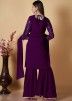Purple Readymade Embroidered Georgette Gharara Suit