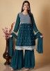 Readymade Teal Blue Embroidered Gharara Suit