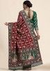Green & Red Embroidered Saree In Art Silk