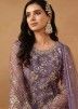 Purple Embroidered Gharara Suit Set In Net