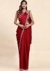 Red Pre-Stitched Satin Saree & Blouse