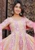 Pink Readymade Digital Printed Anarkali Suit In Cotton