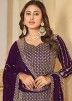 Purple Thread Embroidered Gharara Suit In Georgette