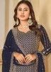 Blue Georgette Gharara Suit In Thread Embroidered 