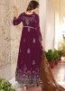 Magenta Thread Embroidered Suit In Georgette