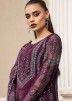Shaded Wine Embroidered Pakistani Pant Suit In Organza