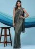 Green Readymade Shimmer Saree In Heavy Blouse