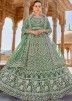 Green Embroidered Net Anarkali Suit Set