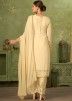 Cream Thread Embroidered Georgette Pant Suit