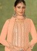 Peach Thread Embroidered Pant Suit In Georgette
