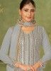 Grey Georgette Pant Suit In Thread Embroidery