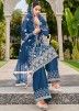 Blue Embroidered Palazzo Suit Set