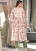 Cream Floral Print Anarkali Style Suit