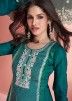 Sea Green Silk Pant Suit In Thread Embroidered
