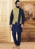 Buy Yellow Woven Readymade Asymmetric Nehru Jacket For Men Online