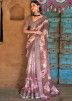 Brown Linen Saree In Digital Floral Print