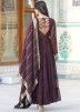 Brown Anarkali Suit With Embroidered Dupatta