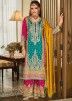 Readymade Teal Green Embroidered Palazzo Suit