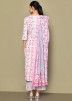 White Printed Readymade Anarkali Pant Suit In Cotton