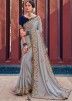 Grey Embroidered Saree In Georgette