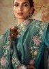 Teal Blue Embroidered Pant Suit In Art Silk