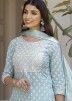Readymade Embroidered Cotton Pant Suit In Light Blue