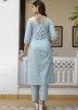 Readymade Embroidered Cotton Pant Suit In Light Blue