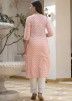 Pastel Peach Printed Readymade Pant Suit In Cotton