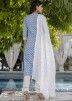 Blue Cotton Readymade Pant Suit In Print