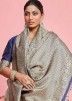 Grey Woven Kanjivaram Silk Saree With Blouse