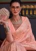 Peach Zari Woven Saree In Art Silk