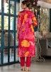 Pink Floral Printed Readymade Pant Suit In Silk