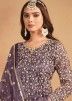 Purple Embroidered Gharara Suit In Net