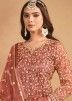 Orange Embroidered Net Gharara Style Suit