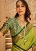 Green Bandhej Print Saree In Silk