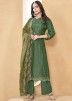 Green Embroidered Pant Suit In Cotton