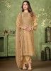 Golden Muslin Pant Suit In Dori Embroidery