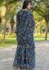 Blue Floral Printed Anarkali Suit Set