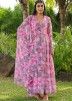 Pink Floral Printed Anarkali Suit Set